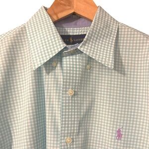 Ralph Lauren Men’s Gingham Button-Down Dress Shirt Teal (Blue Green) & Purple